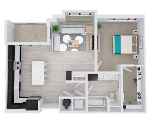 Floor plan for 1 bed, 1 bath, 832 sqft
